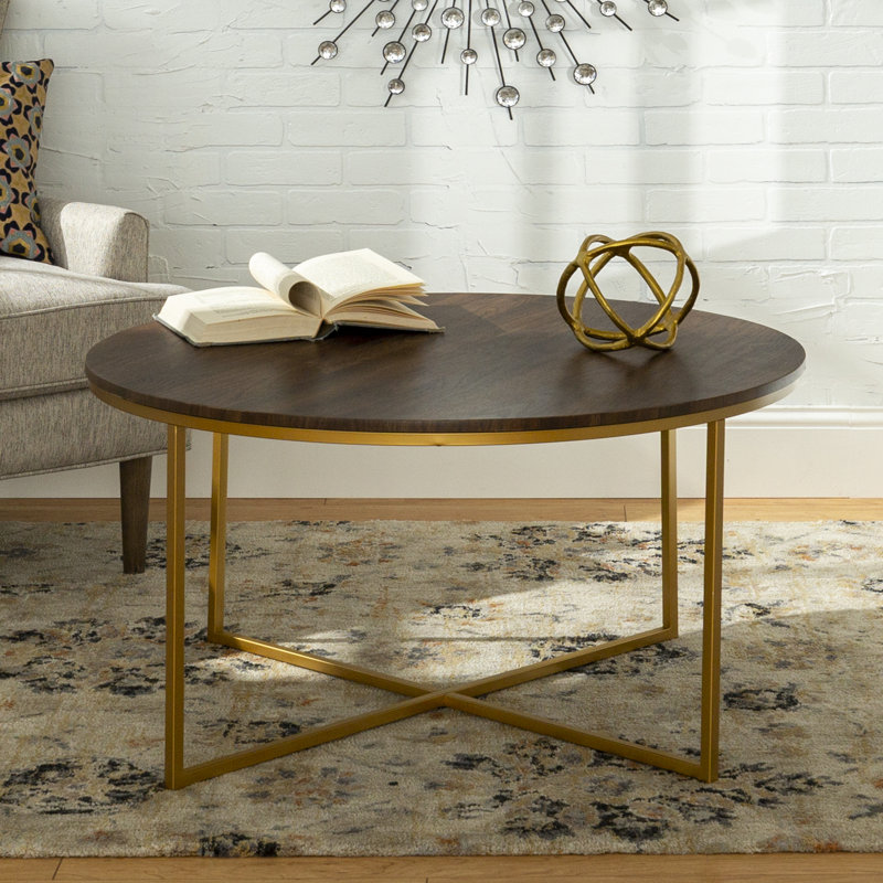 Levinson Cross Legs Coffee Table, Dark Walnut, Gold