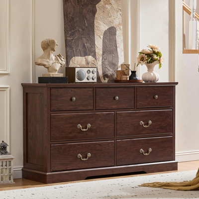 Farmhouse 7 Drawer Dresser for Bedroom,54" Wide Wood Rustic Chest of Drawers,Farmhouse Chest of Drawers for Bedroom,Wood Drawer Organizer for Bedroom,Hallway (Walnut)