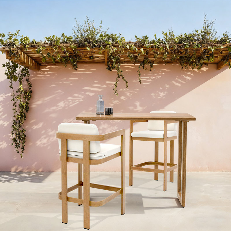 Tabouret et table de bar à assemblage rapide, tabouret et table de bar en aluminium au fini grain de bois, résistant aux intempéries et à la rouille, idéal pour les jardins et les patios 