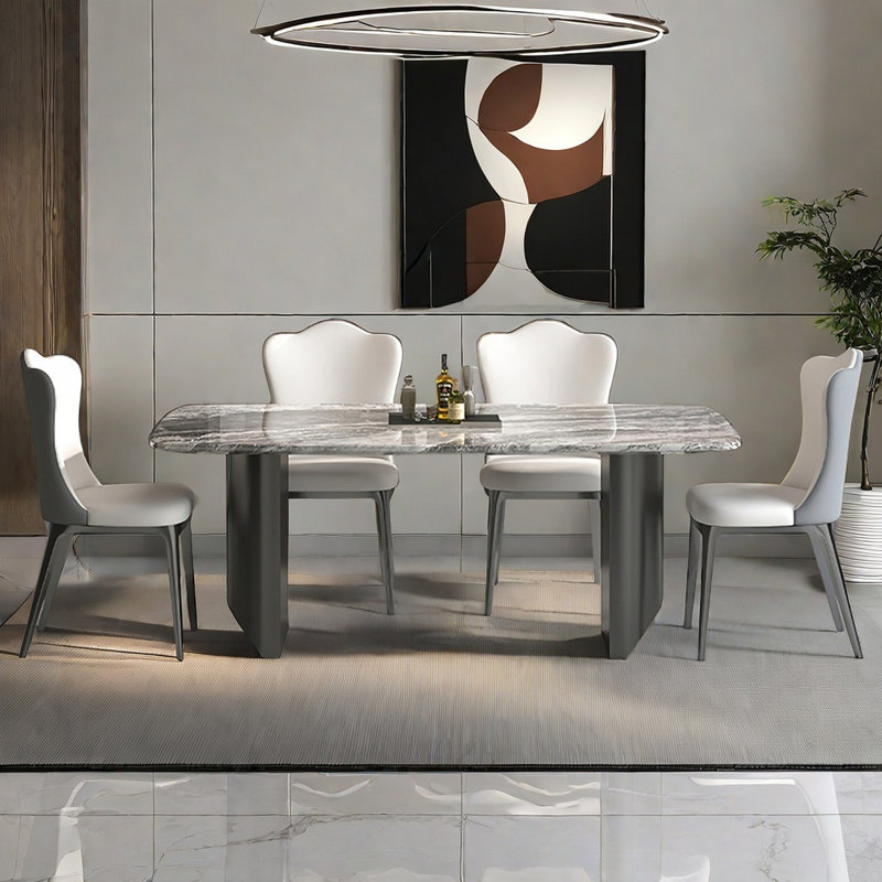 Tables de salle à manger rectangulaires en marbre gris, H 29,5 po x L 55 po x l 31,5 po