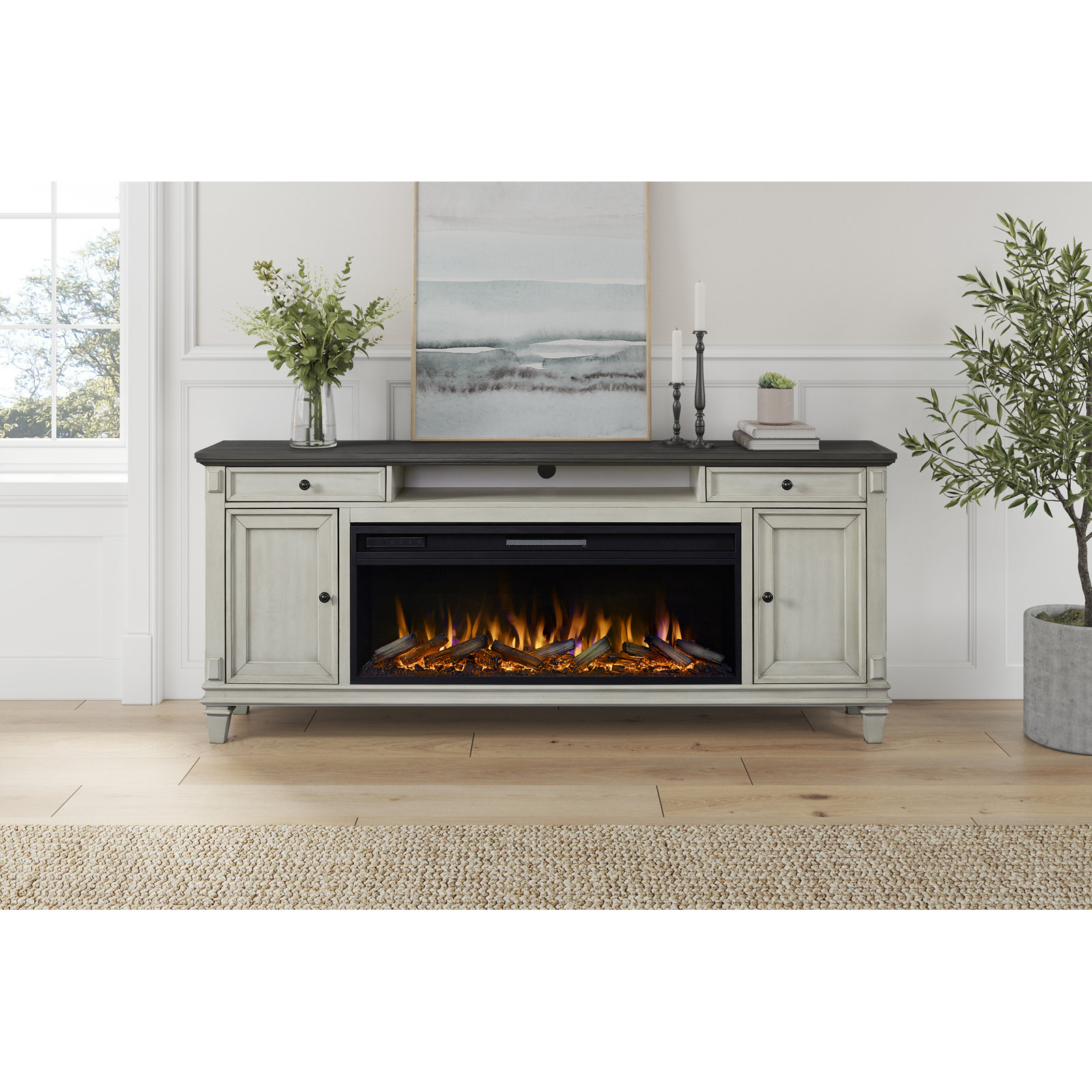 Crosby Fireplace TV Stand, White