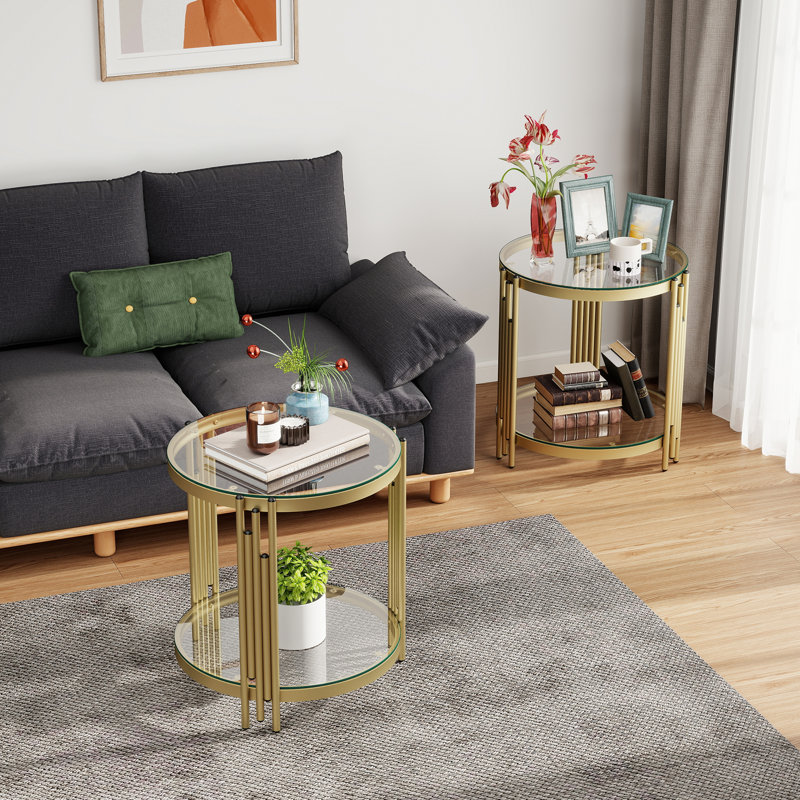 2-Tier Side Table with Storage Shelves, Modern Style Glass End Table for Living Room, Bedroom (set Of 2)