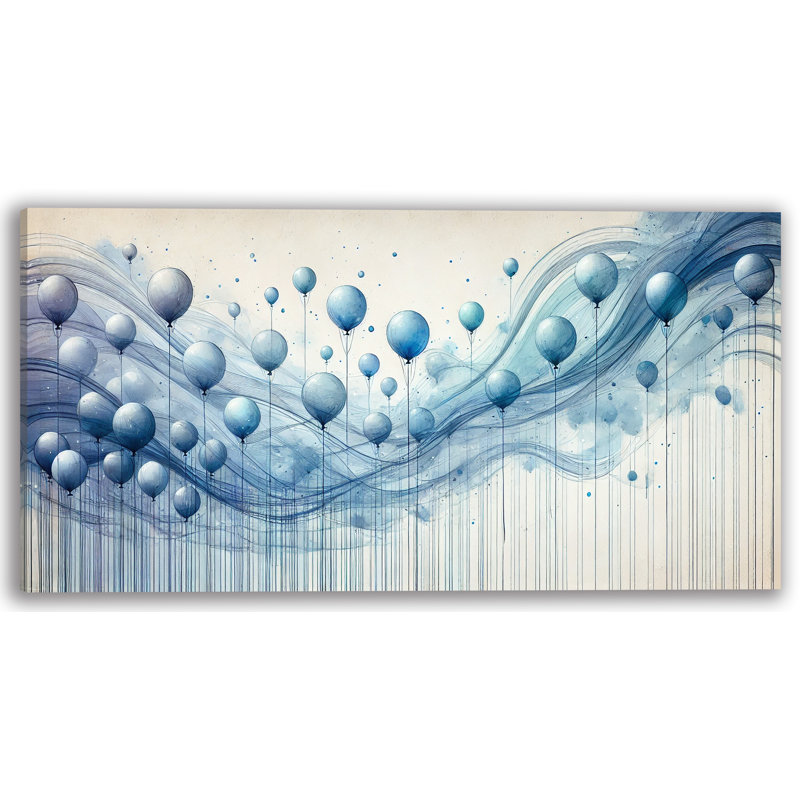 «Blue Balloon Waves», reproduction d'art sur toile abstraite, H 24 po x l 48 po