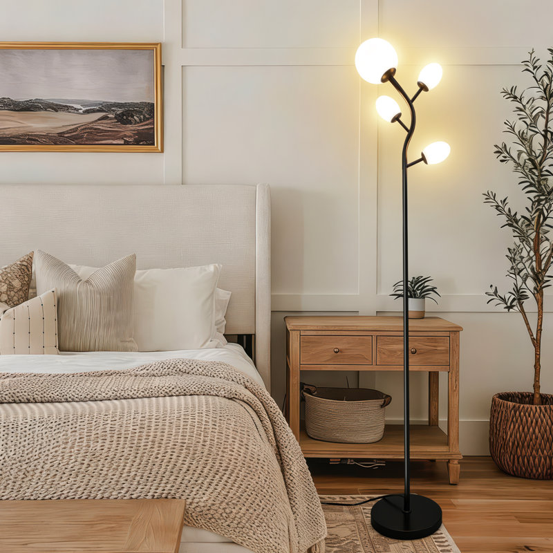 4-light Modern Tree Floor Lamps, 67.8in Standing Lamp With Globe Lampshade For Living Room,office,bedroom(bulb Include)