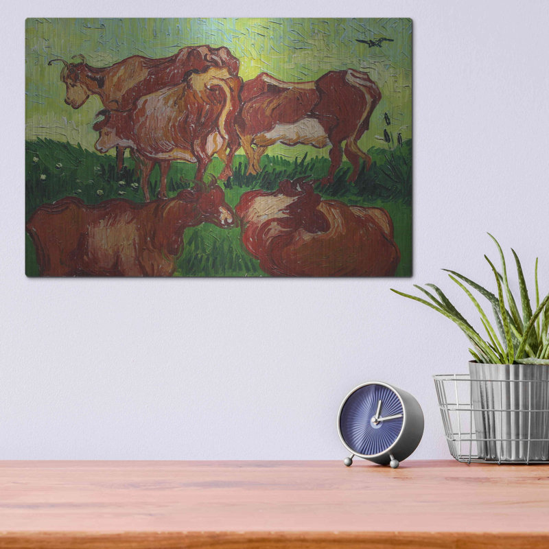 «Cows» par MASTERS sur métal, H 12 po x l 16 po