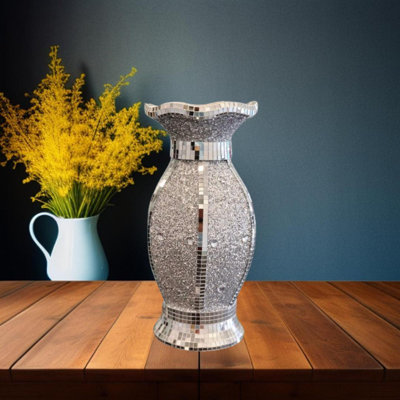 30Cm Silver Ceramic Mirrored Pot Vase Glitter Home Decoration Flower 101