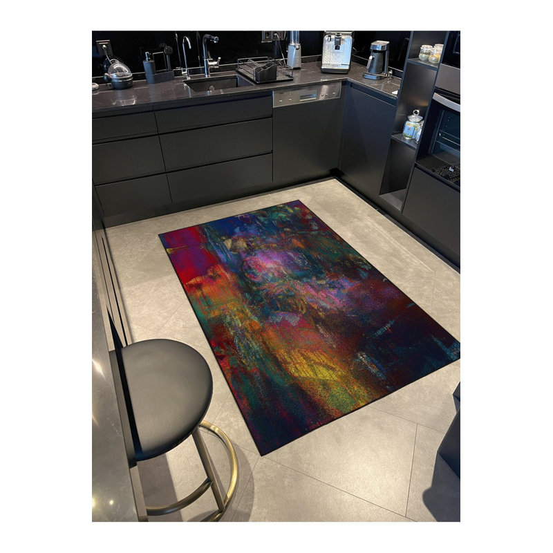 Tapis décoratif multicolore à motif moderne lavable, Sous-tapis rectangulaire 5 pi 1 po x 7 pi 7 po inc