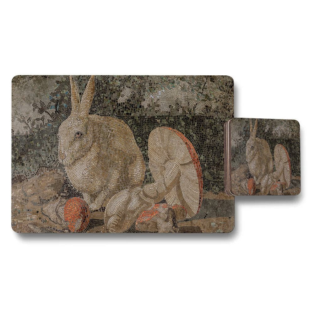 Rabbit Mosaic Placemat Coaster Set For Dining Table Decor