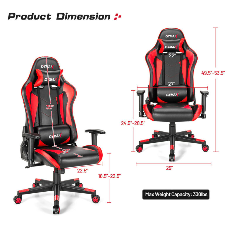 Fauteuil de jeu et de course inclinable ergonomique en similicuir Gymax, Rouge