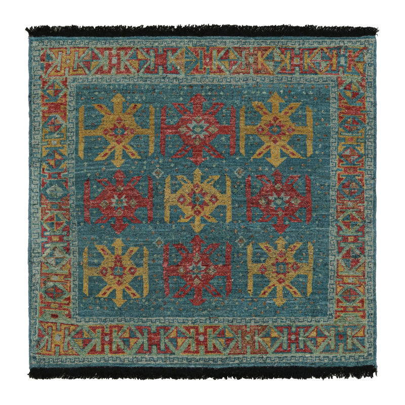 Burano Hand Knotted Wool Geometric Area Rug, Square 4'