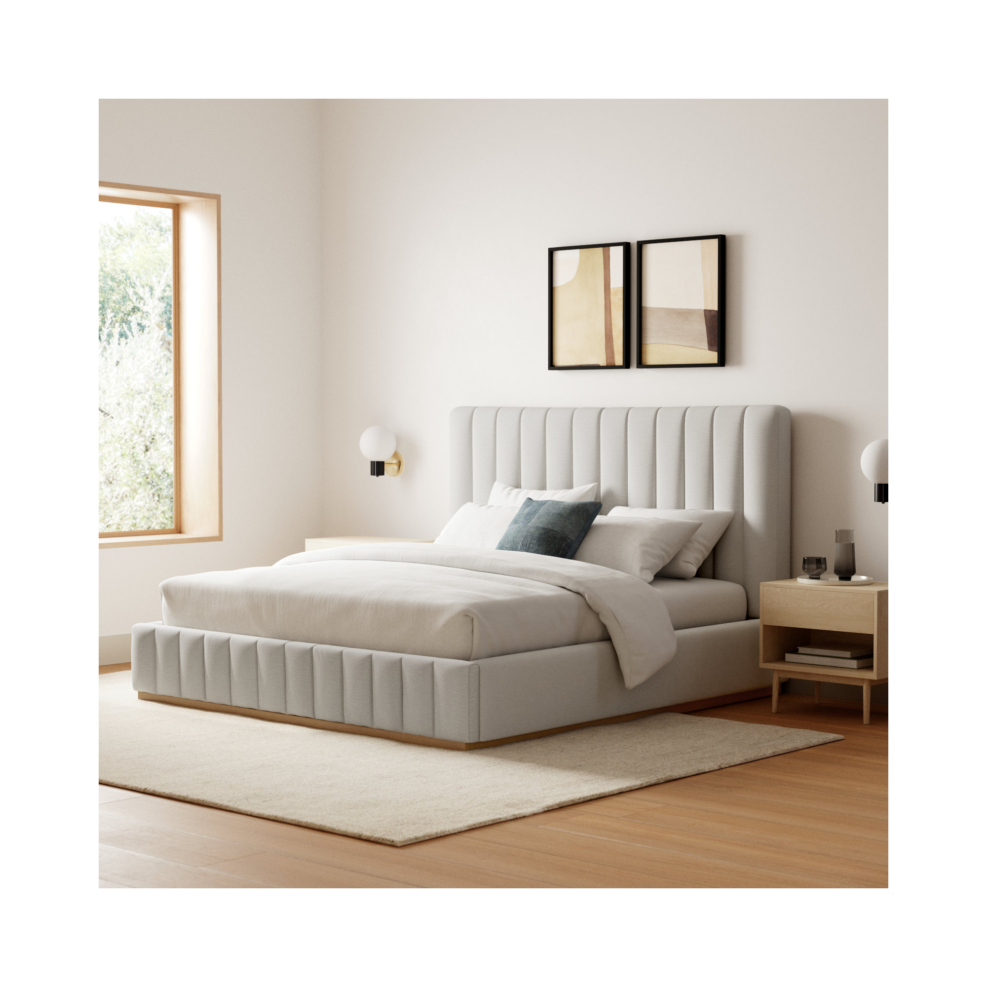 Codyn Upholstered Bed, Cream Linen Textured Fabric, King