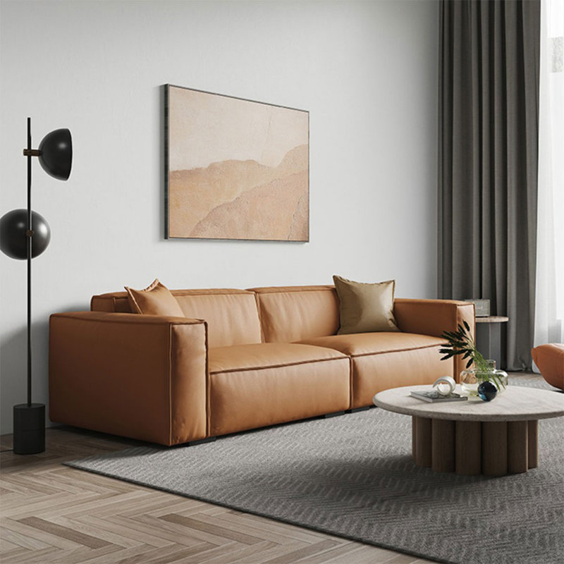 Causeuse-coussin orange modulable en cuir véritable orange