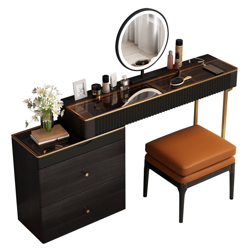 Dressing Table with Mirror, Black/Brown