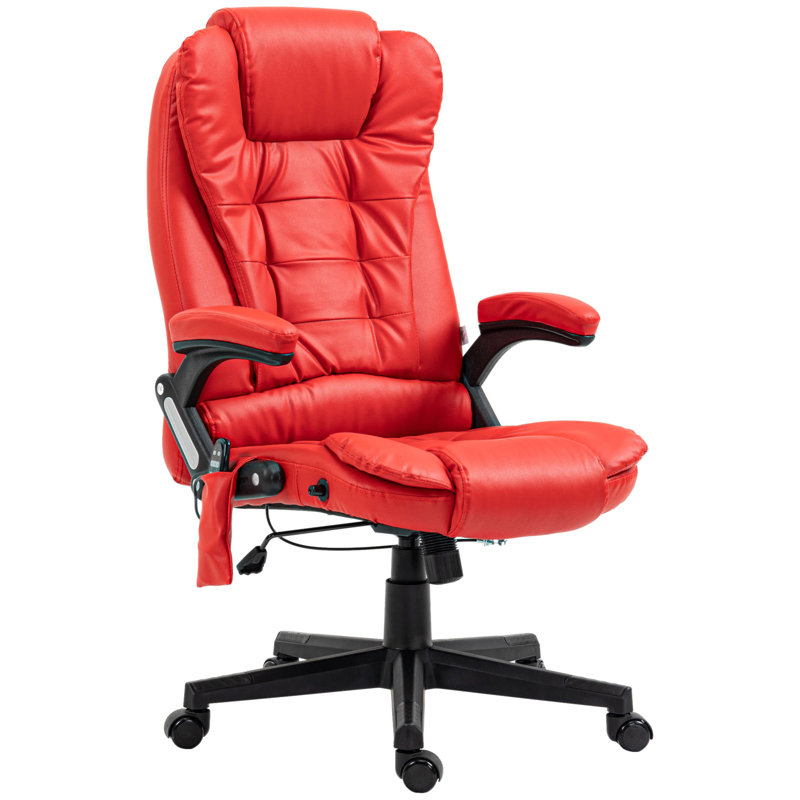 High Back Vibration Massage Office Chair With 6 Vibration Points, Red, Faux Leather