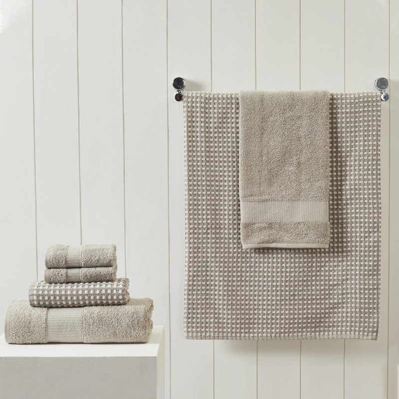 Ensemble de serviettes modernes 100% coton peigné jacquard en fils peignés Drucilla Modern, Lin