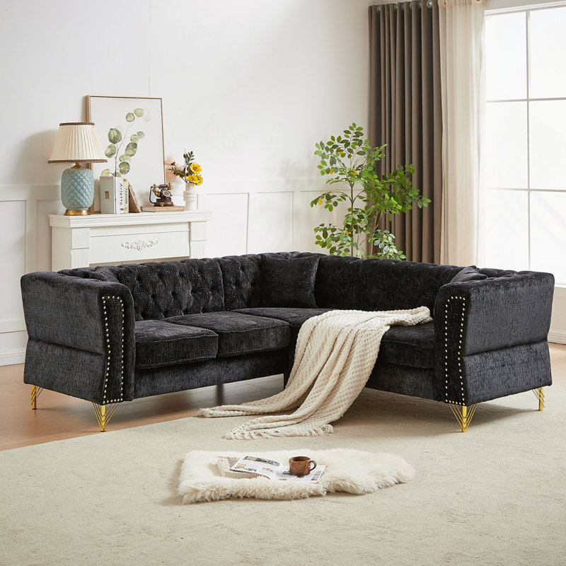 Canapé d'angle en chenille de 81,5 pouces, canapé modulaire en L en forme de L, canapés d'angle 5 places avec 3 coussins pour le salon, la chambre à coucher, un appartement, un bureau