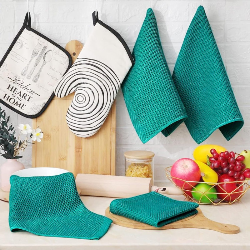 Linges à vaisselle 100% coton tissé gaufré, linges à vaisselle à séchage rapide absorbant ultra doux, paquet de 6