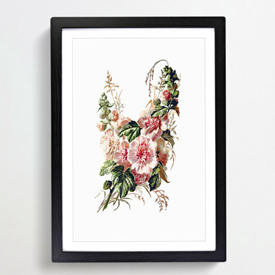 Hollyhock Flower Illustration - Framed Print