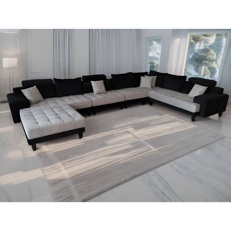 Mandey Upholstered Sectional Reversible, Black/Gray Microfiber/Microsuede