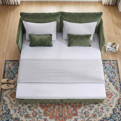 Corduroy Upholstered Convertible Sleeper Sofa Bed with Pull Out, USB Port