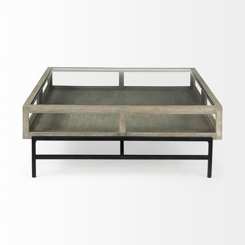 Warner Coffee Table with Storage, 15" x 43.5" x 42", Gray, Black