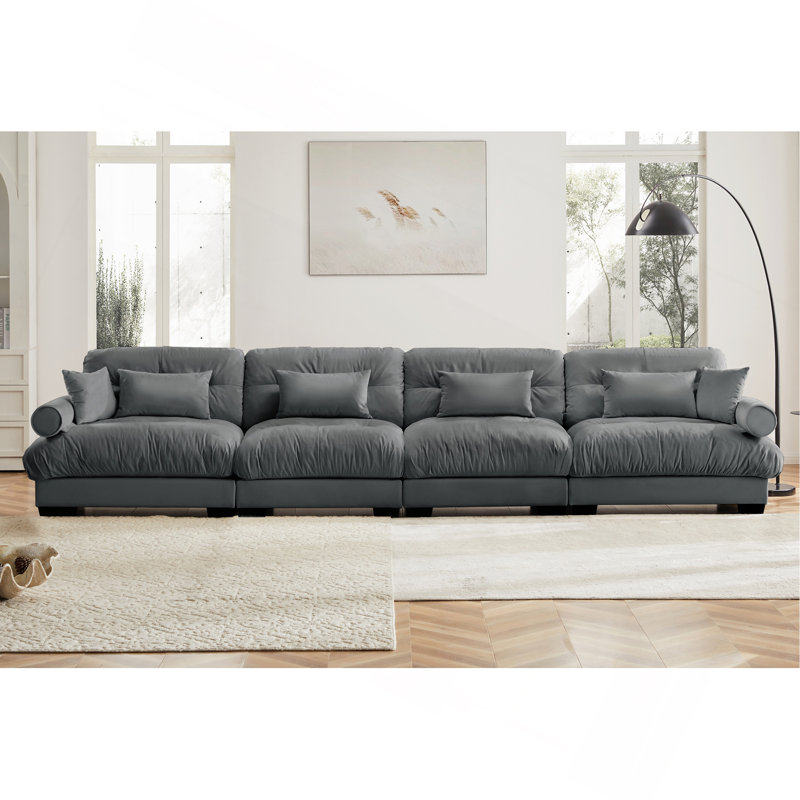 Canapé modulaire en velours surdimensionné Comfort, H 35 po x l 166 po x P 37 po, 4, Gris