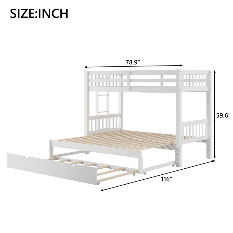 Twin Over Twin Bunk Bed with Pull-Out Platform and Trundle, Convertible Design for 4 Sleepers, Space-Saving Frame, Espresso