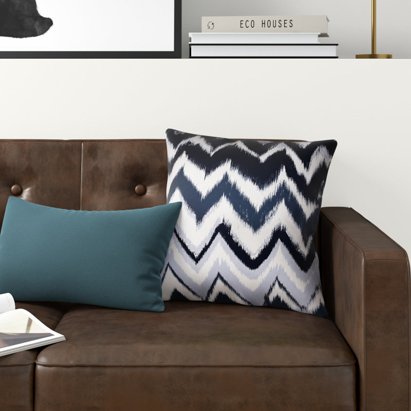 Navy Blue Chevron Spun Polyester 18" Square Throw Pillow