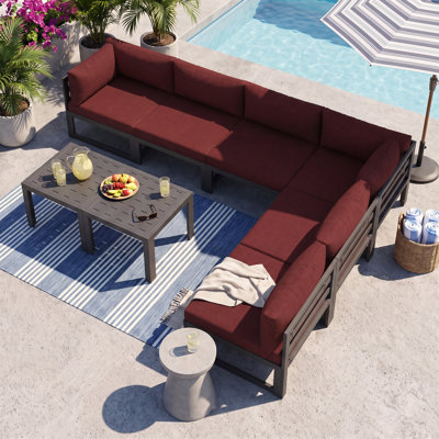 Gilemette 8-Piece Modern Aluminum Outdoor Sectional Seating Group with Cushions & Coffee Table, Rust-Resistant Patio Conversation Set