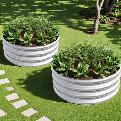 2Pcs W840116761 Metal Planter Box With - Coating For Safe Planting Of Vegetables And Flowers, Double Layer Corrosion Galvanizing, Quick Assembly Galvanized Diy Garden Design, Open Bottom Soil Aeration