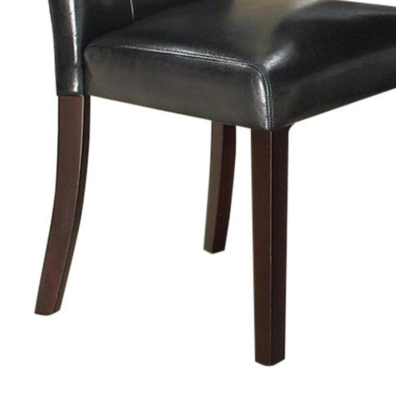 Dining Side Chair Set of 2, Button Tufted Black Faux Leather Upholstery, Black
