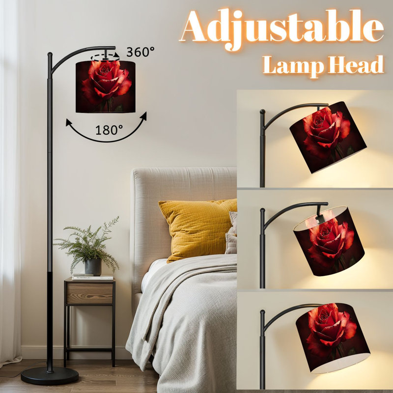 Lampe sur pied à arc avec abat-jour réglable, rose vif, pleine floraison, rouge foncé, orange, lampe sur pied, 3 températures de couleur, intensité variable, grand mât avec interrupteur au pied pour la chambre à coucher