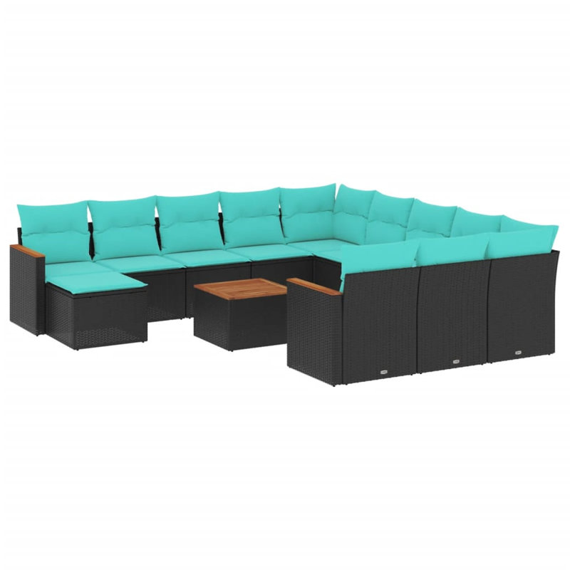 Ensemble de canapé de patio 13 pièces avec coussins en rotin de polyester, Bleu clair, Noir