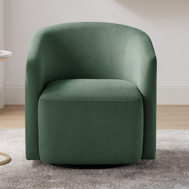 Fauteuil demi-tonneau pivotant vert durable avec coussin à ressorts ensachés confortable et rotation à 360 degrés pour les espaces de vie modernes