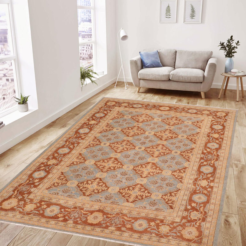 Tapis oriental en laine bleu clair / brun 7 pi 11 po x 9 pi 8 po Silke
