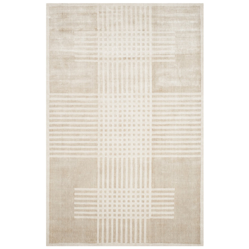 Tapis beige en coton tissé à la main Endor, Rectangle 8 pi x 10 pi