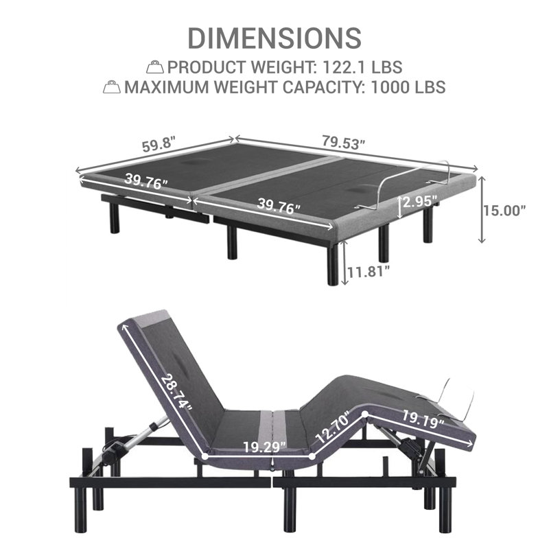 Sterner Zero Gravity Pain Relieving Massaging Adjustable Bed with Wireless Remote, Bluetooth and App, Queen