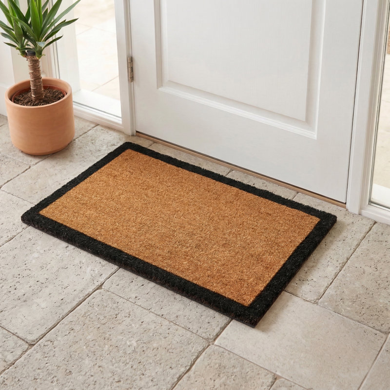 Danyra Black Border Coconut Coir Entryway Doormat, 18" W x 30" L - Non - Slip