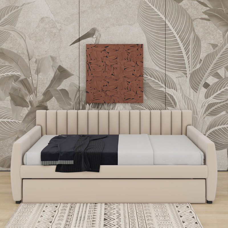 Lit de jour double avec lit gigogne, Beige, Double