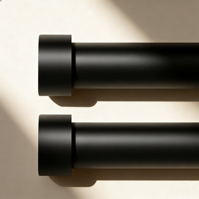 Heavy Duty Adjustable Curtain Rod Set Of 2, 1 Inch Diameter Steel Drapery Rod For Windows 36 To 120 Inch, Modern Black Finish With Brackets And Finials