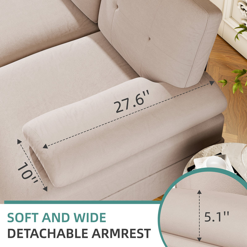 Canapé modulaire rembourré 3 pièces 3 pièces, Mélange de coton brun clair