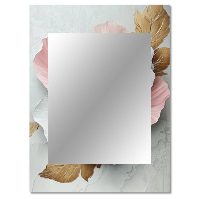 White And Pink Marble Peonies Elegance II - Peonies Mirror, Traditional Unique Wall Mirror, Printed Metal Art