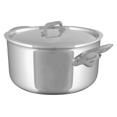 Mauviel 1830 M'Cook SB 5-Ply Stewpan With Lid,Brushed Cast Stainless Steel Handles, 6.1-Qt
