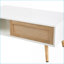Table basse en rotin blanc avec pieds en bois massif Porte de rangement coulissante pour le salon-1523867352