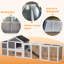 Grand poulailler en bois gris de 113,5 po avec enclos extérieur, panneau anti-UV imperméable, nichoir et plateau amovible pour 2 à 4 poules-934820174