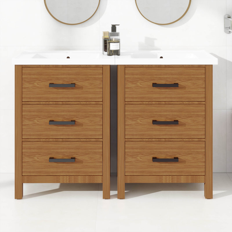 Bathroom Vanity Set With Ceramic Basin Sink , Modern Bathroom Storage Cabinet With Drawers