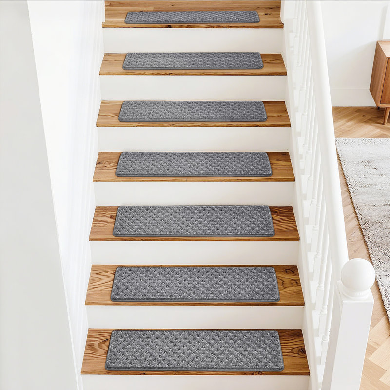 8 po x 30 po. Tapis à motif de tapis d'escalier à motif classique * 12 mini treillis à losanges, Gris