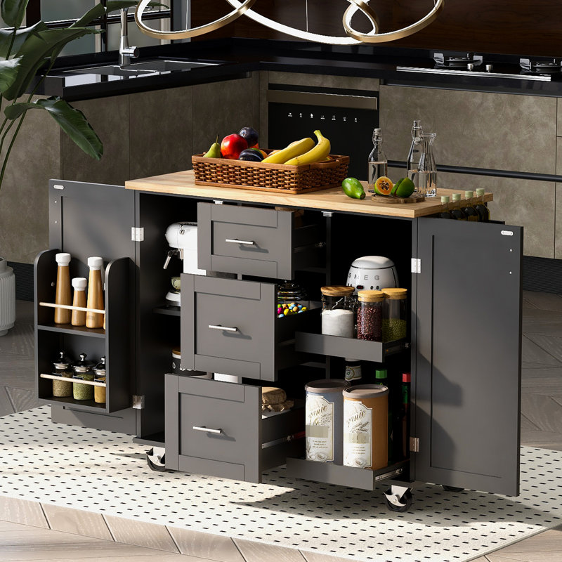 Îlot de cuisine mobile avec tablettes - rangement pratique de style européen, Black