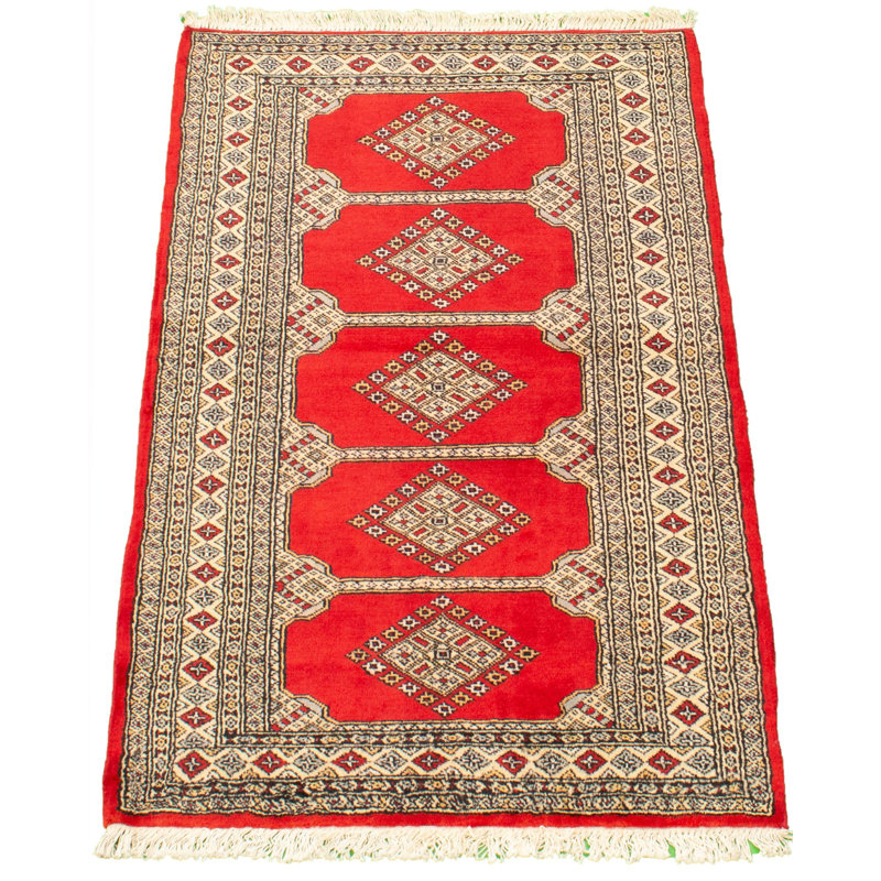 Tapis décoratif en laine de conception unique en laine rouge de 3 pi 1 po X 4 pi 11 po noué à la main New Age