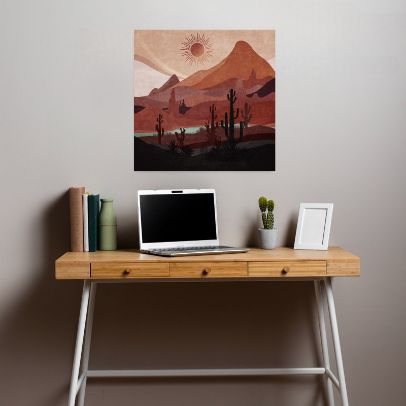 " Desert Sunscape Abstract Colourful Peaceful Cactus Landscape Mountain Wall Art Print " by Emel Tunaboylu, 18" H x 18" W